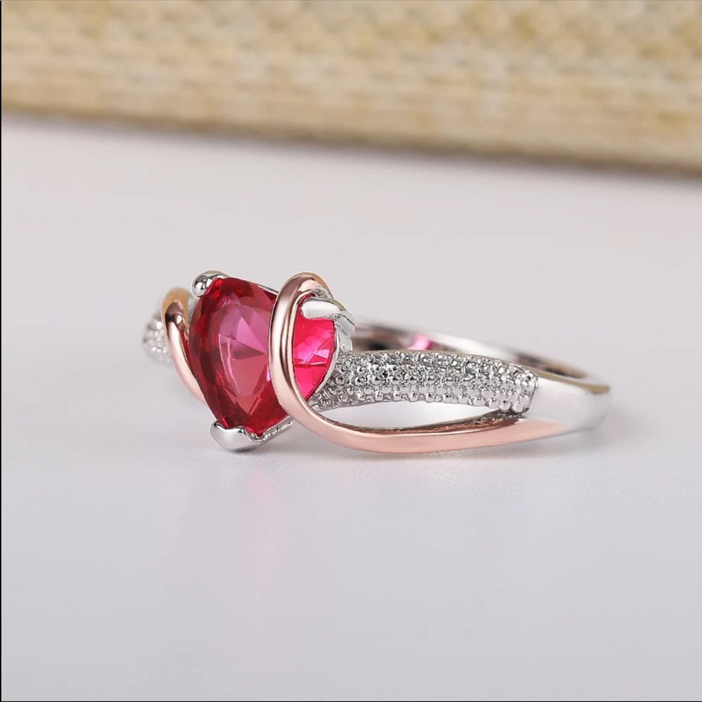 New Romantic Heart 925 Silver CZ Lovely Cute Ring - Picture 4 of 6